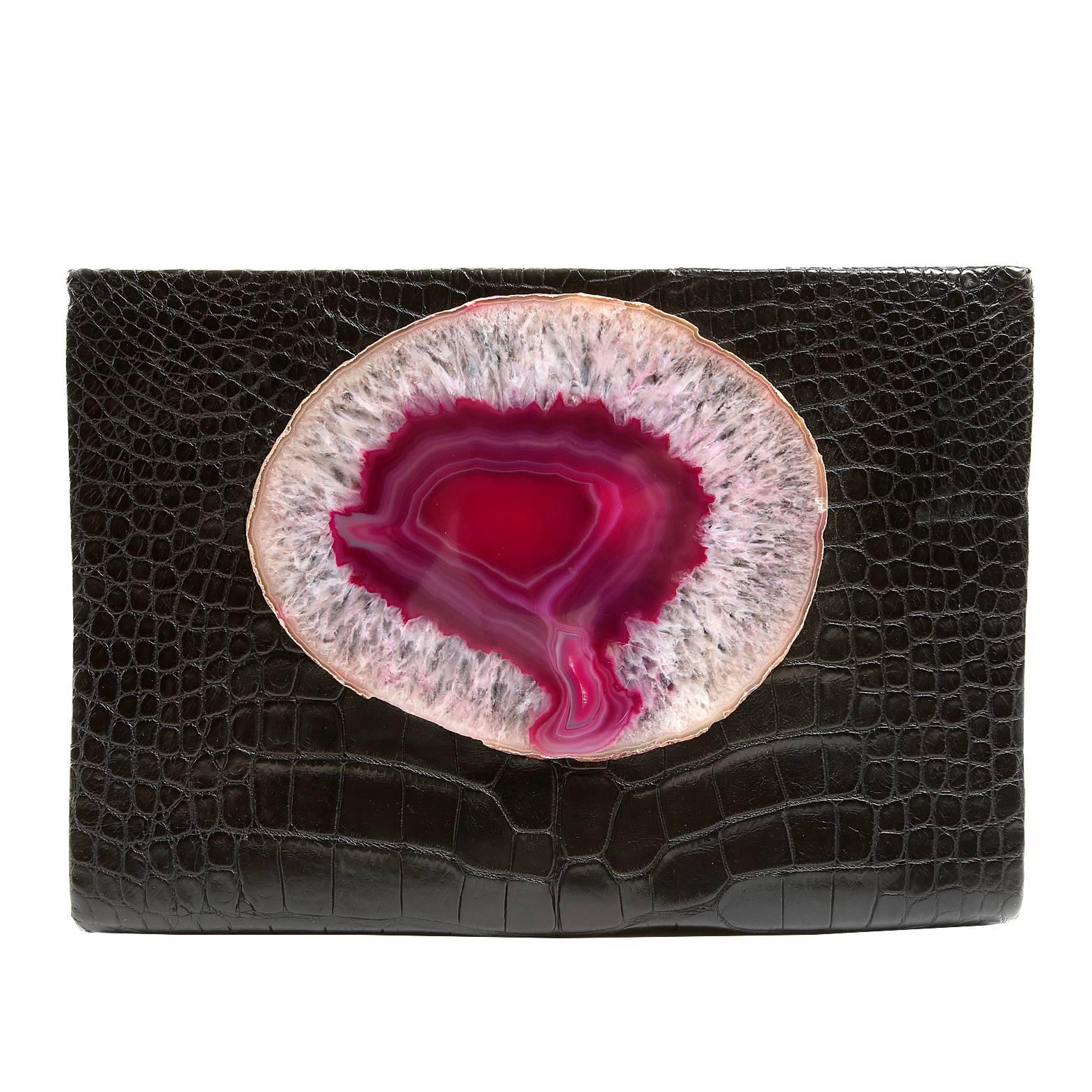 Paige Gamble Clack Alligator with Agate Clutch For Sale