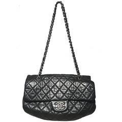 Chanel Black Quilted Distressed Leather Classic Flap Shoulder Bag 6