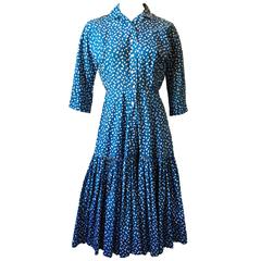 Vintage Horrockses Blue white Polka Dot Cotton 1950s Dropped Waist Dress 