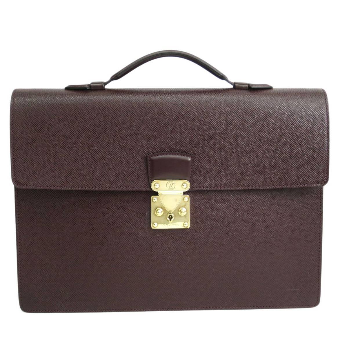 Louis Vuitton Brown Leather Gold Slide Lock Men's Briefcase Attache Business Bag