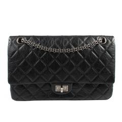 Chanel Jumbo Reissue Double Flap Bag - Black Leather 226 Silver CC Handbag Boy