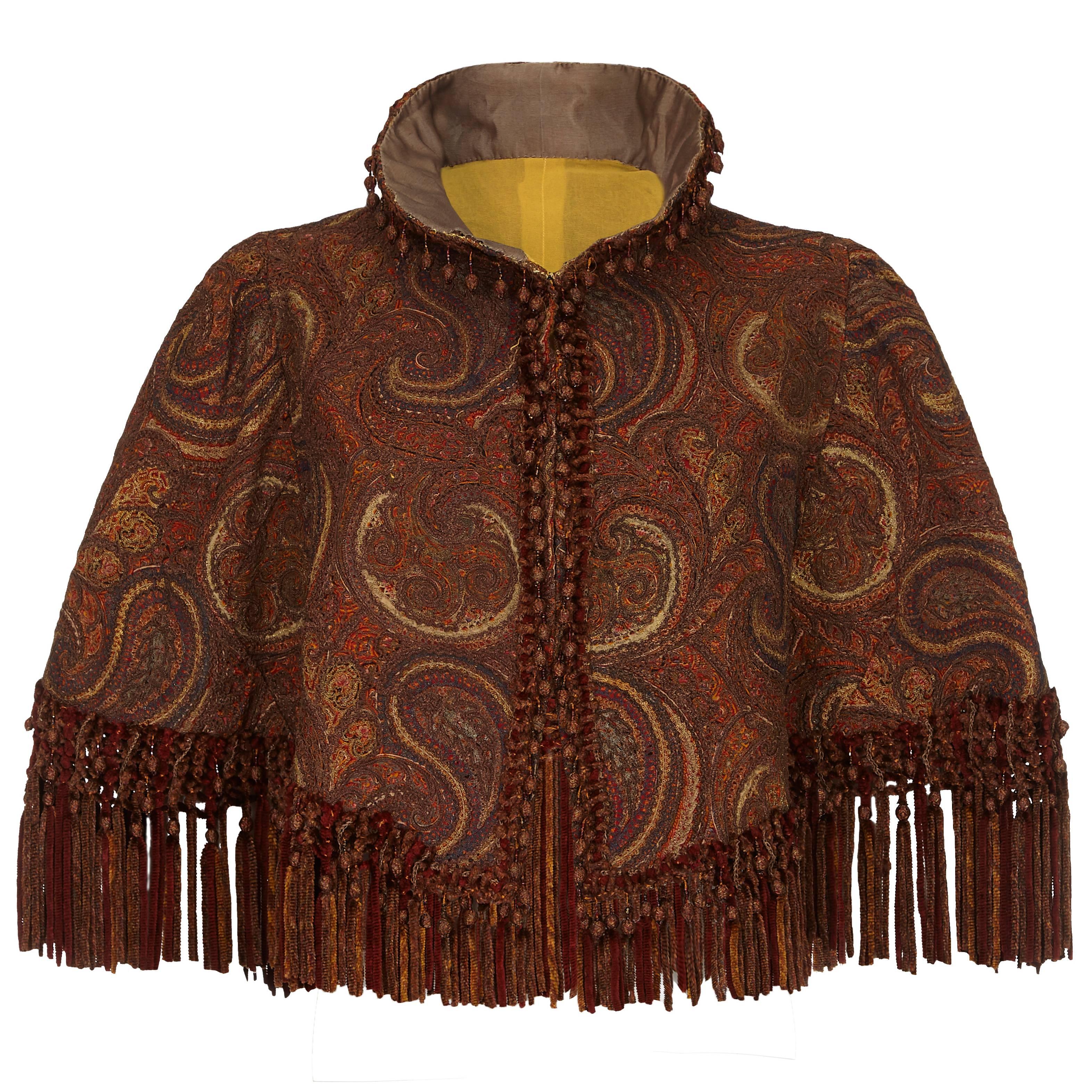 Victorian Embroidered Paisley Cape with Chenille Velvet Tassels, Circa 1870 