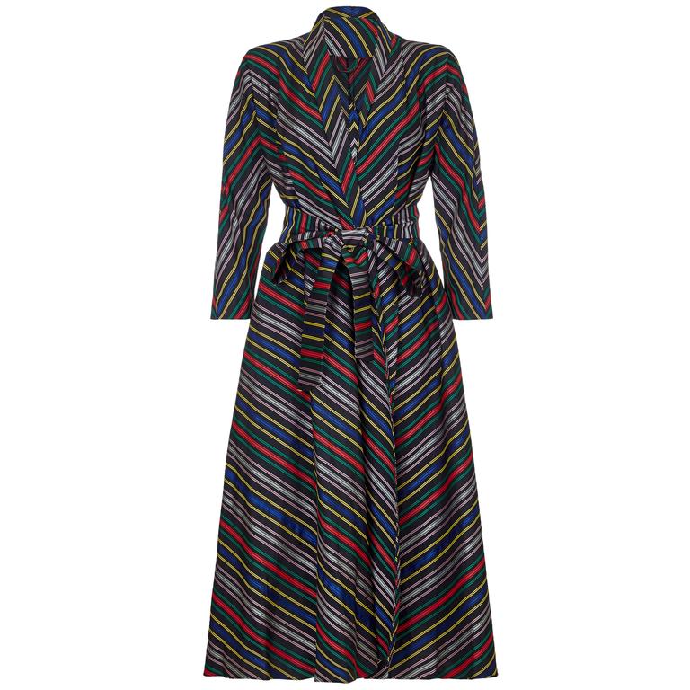 1940s Black Striped Hostess Dress Coat at 1stDibs
