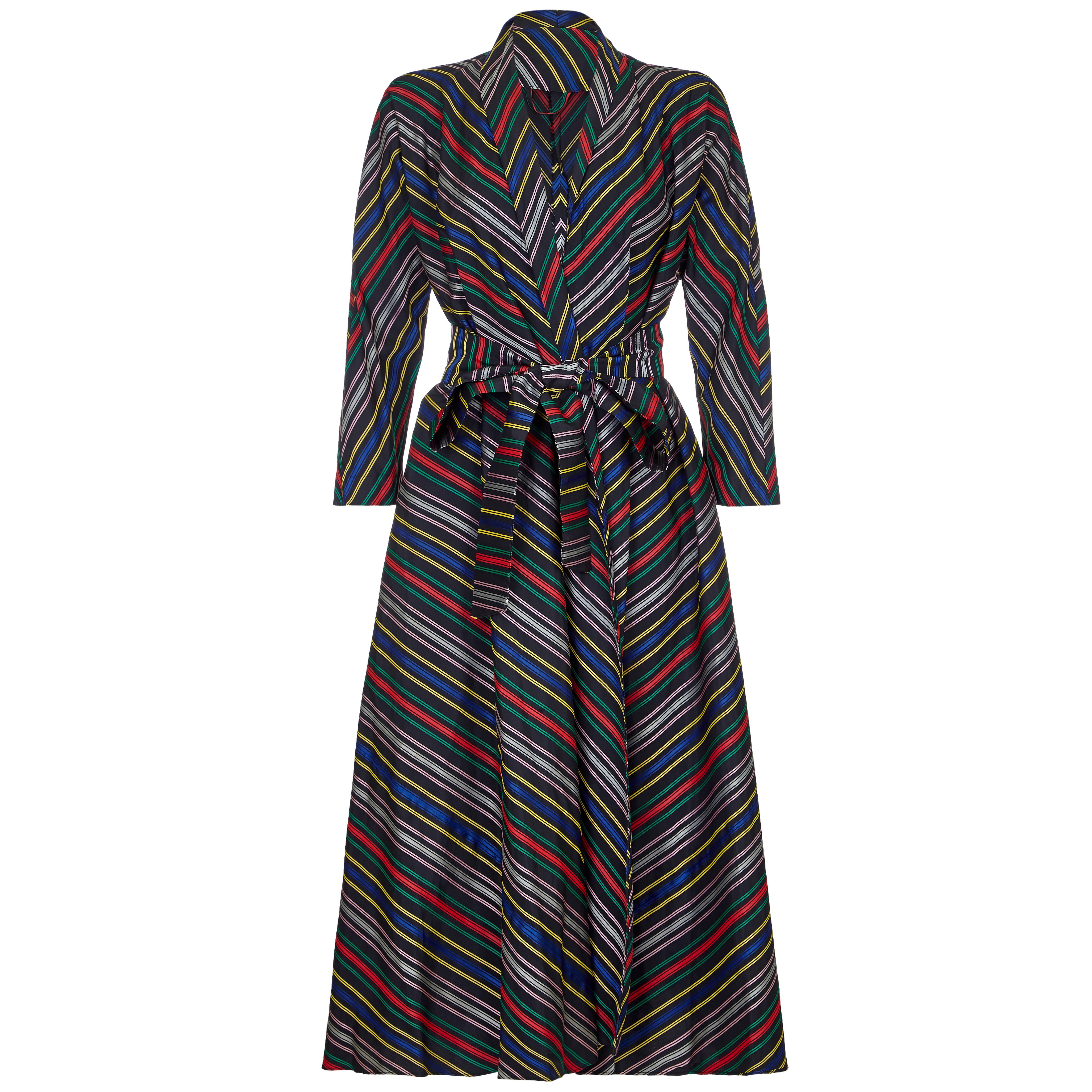 1940s Black Striped Hostess Dress Coat 