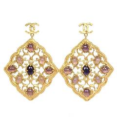 Chanel Purple & Hammered Gold Dangle Earrings 12