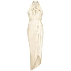 1970s Cream Silk Halston Halterneck Dress