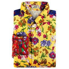 GIANNI VERSACE c.1990's ColorBlock Floral Patchwork Velvet Button Down Shirt 3
