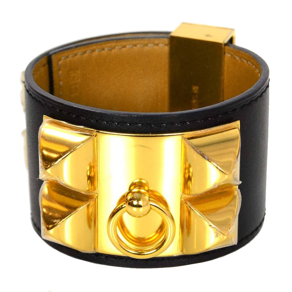 Hermes Black & Gold Collier de Chien CDC Cuff Bracelet sz S