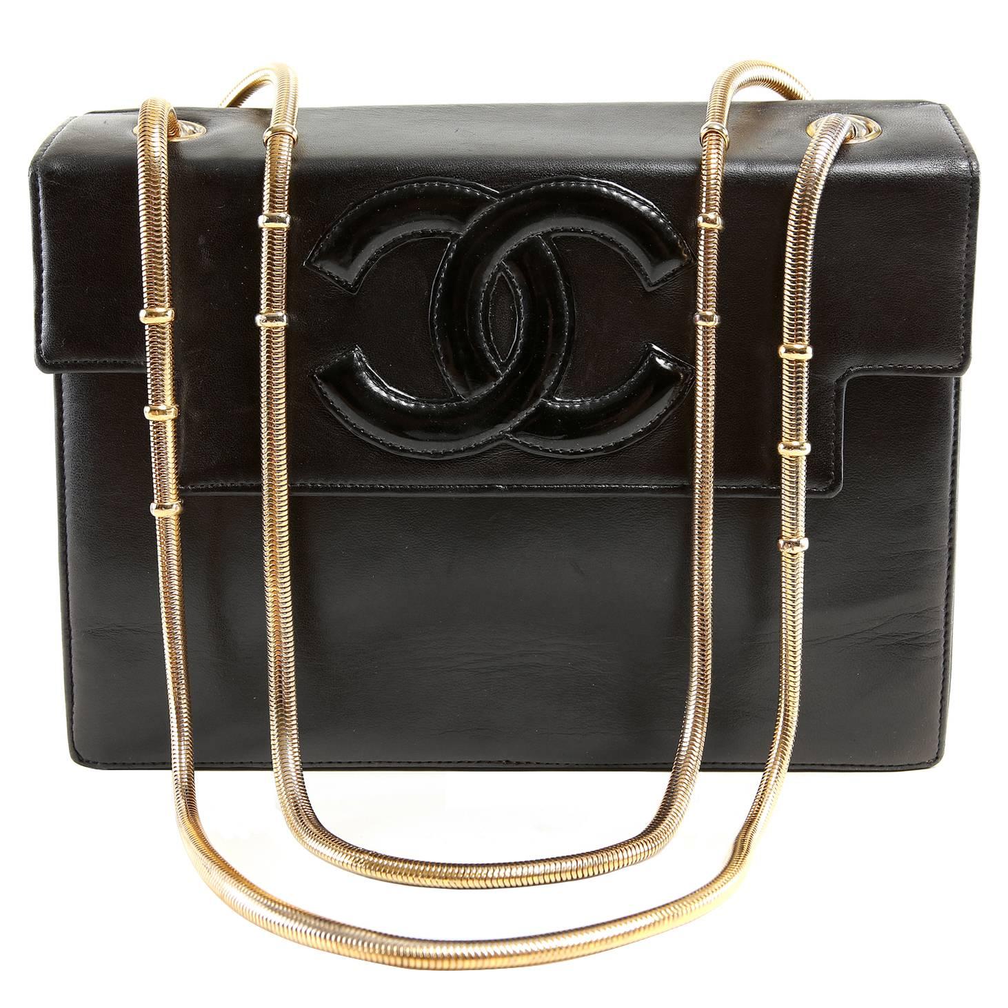 Chanel Vintage Black Leather Snake Chain Bag For Sale