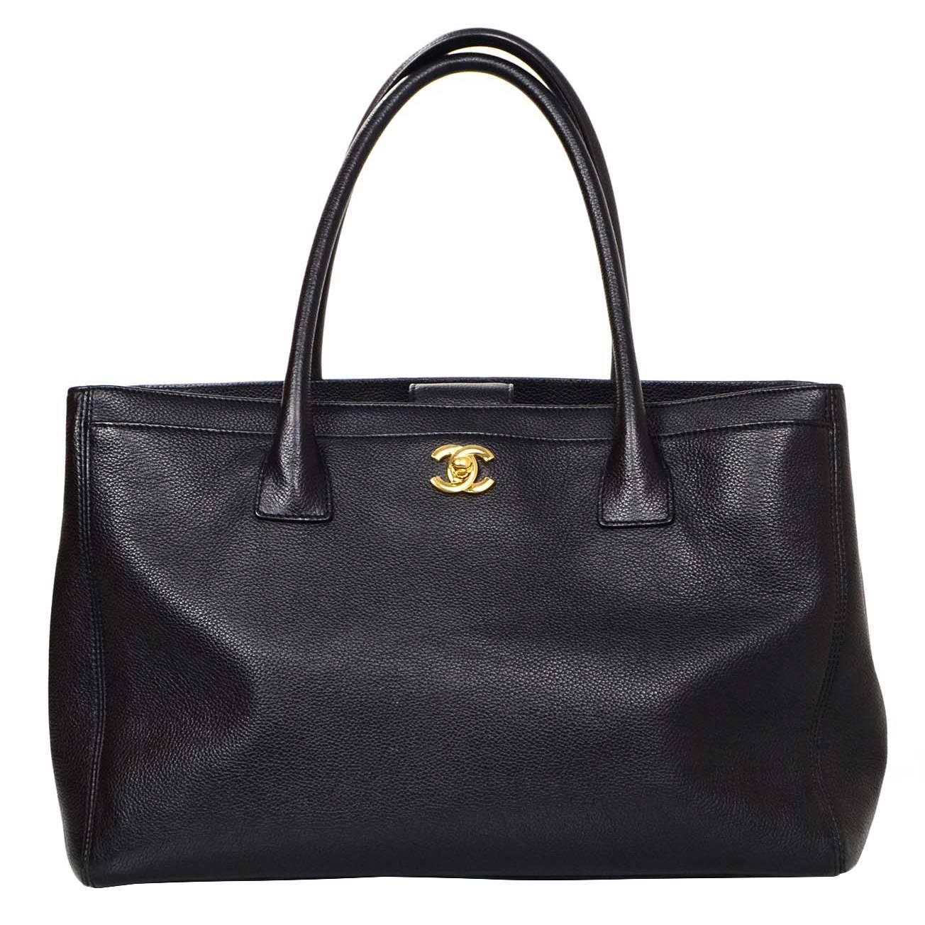 Chanel Black Leather Cerf Executive Tote Bag w/ Strap
