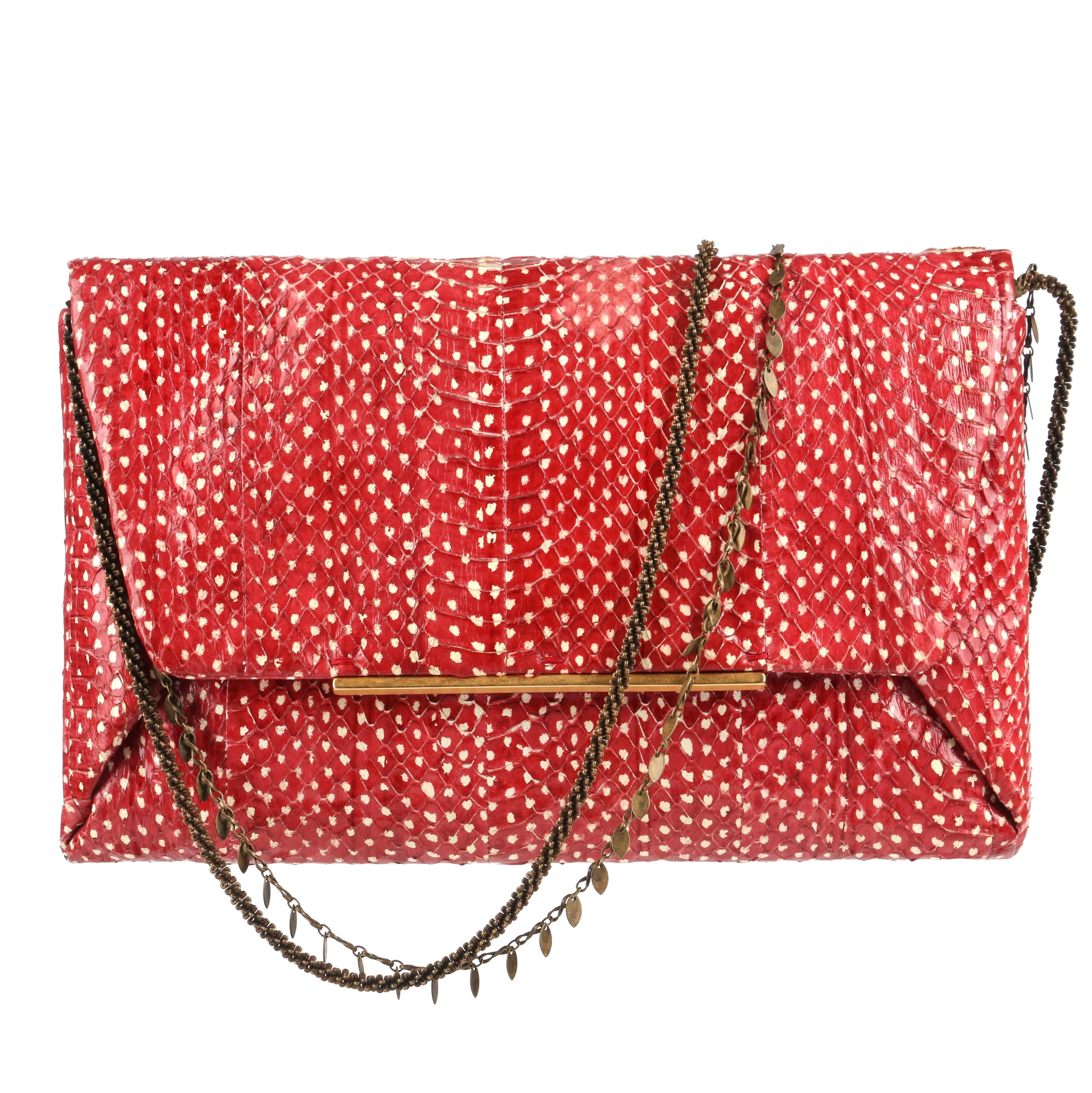 LANVIN "Mai Tai" Red Genuine Python Snakeskin Envelope Clutch Handbag Purse