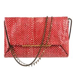 LANVIN "Mai Tai" Red Genuine Python Snakeskin Envelope Clutch Handbag Purse 8