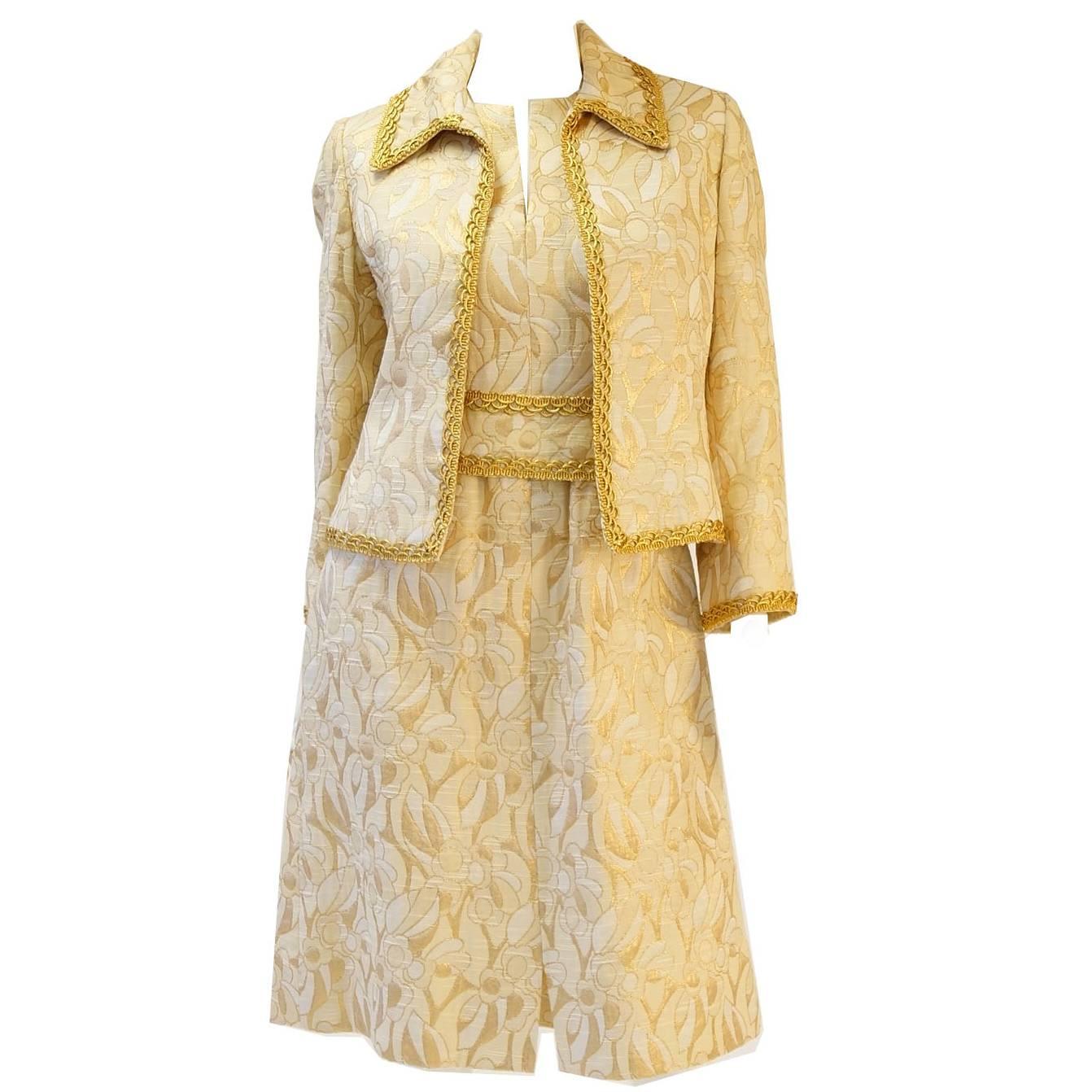 1960's Mollie Parnis Gold and Cream Dress Suit