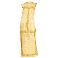 Rare 1960's Asian Print Gold Lame Brocade Gown 7