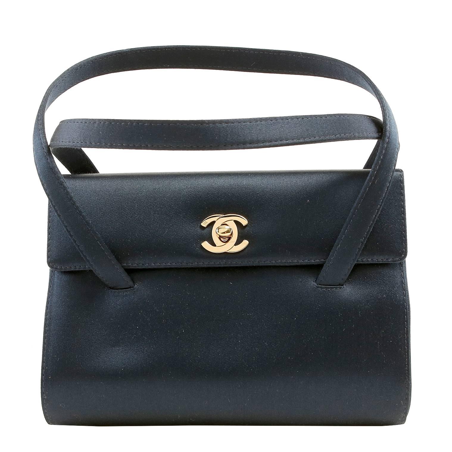 Chanel Navy Satin Evening Bag For Sale