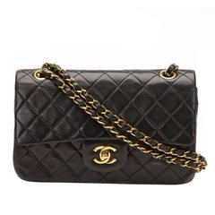 Chanel 1990s Black Quilted Lambskin Vintage Small Classic Double Flap Bag