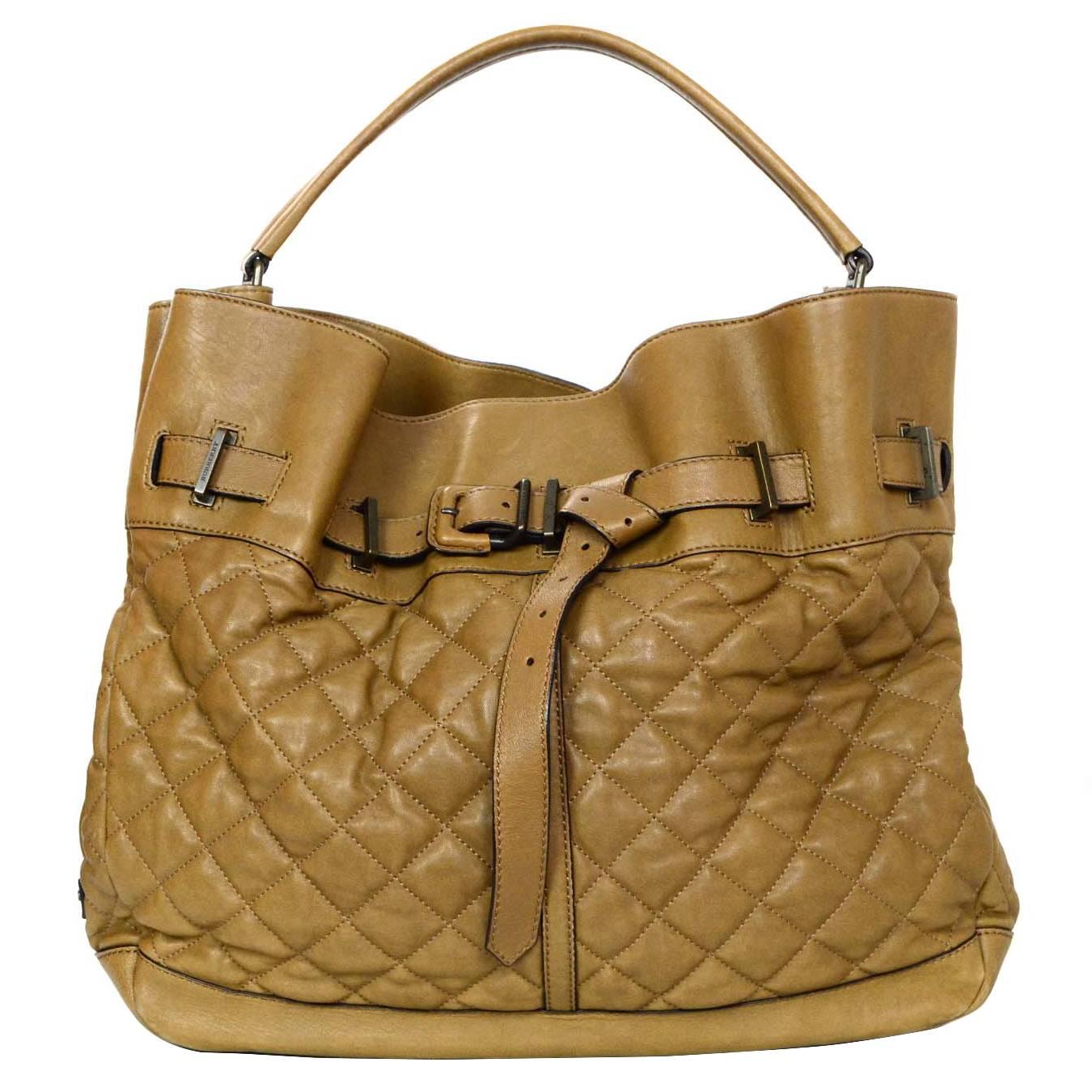 Burberry Brown Quilted Leather Tote Bag