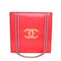 Vintage Chanel Hologram Chain Handbag, Evening Purse Red