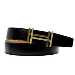 Hermes Belt Reversible 32mm/95cm Togo Leather Noir/Gold Color Double H Permabras