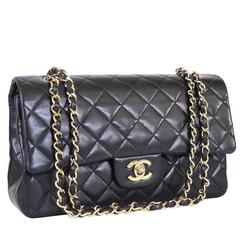 Vintage Chanel Black Lamb 2.55 Double Flap Medium Classic Shoulder Bag