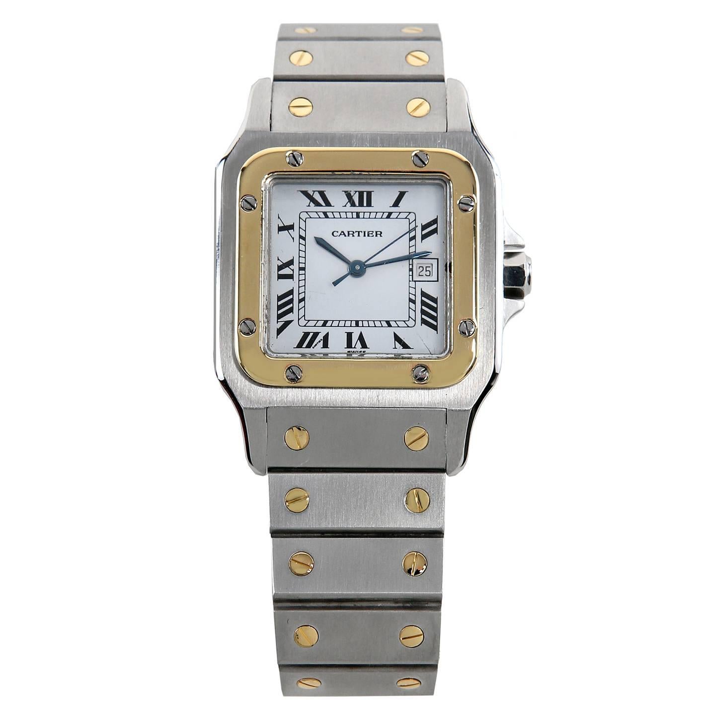 Cartier Two Tone Santos Collection Ladies Wrist Watch For Sale