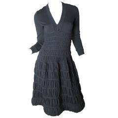 Alaia Black Knit Pleated Dress