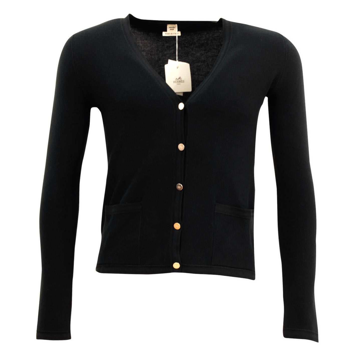 Hermes Cardigan Maille Fine Jeux de Points Black 38 size 2016. For Sale