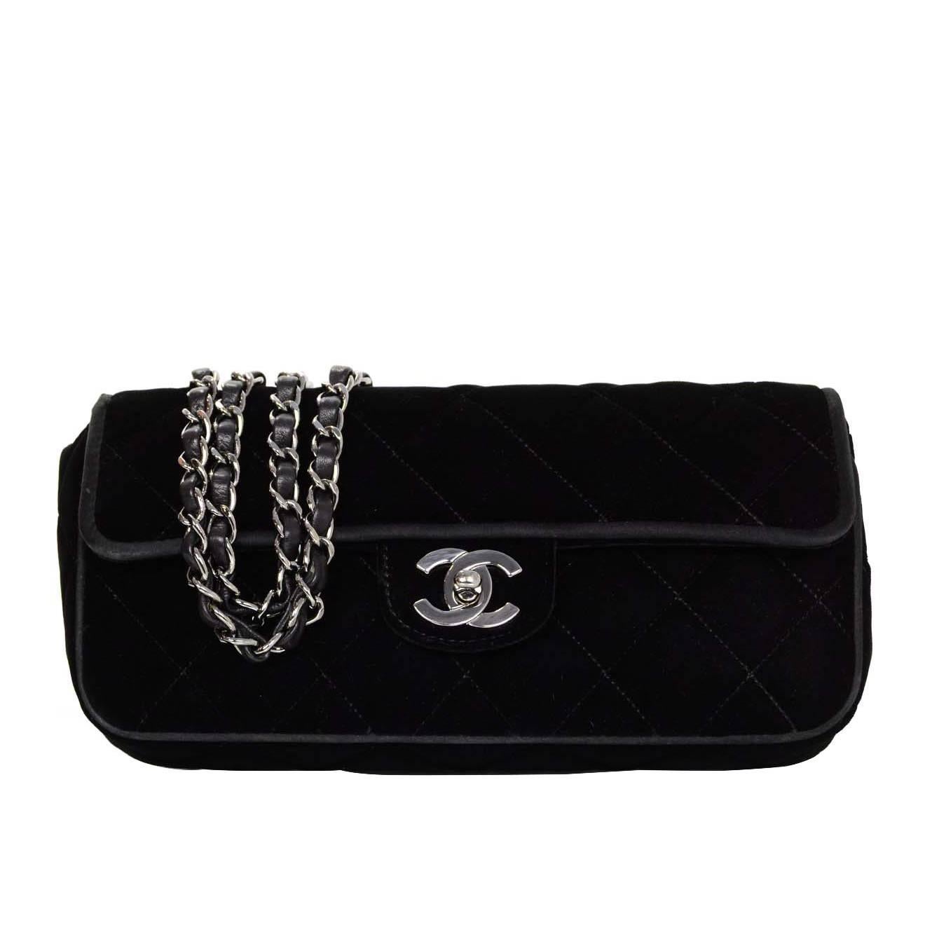 Chanel Black Quilted Velvet Evening Flap Bag