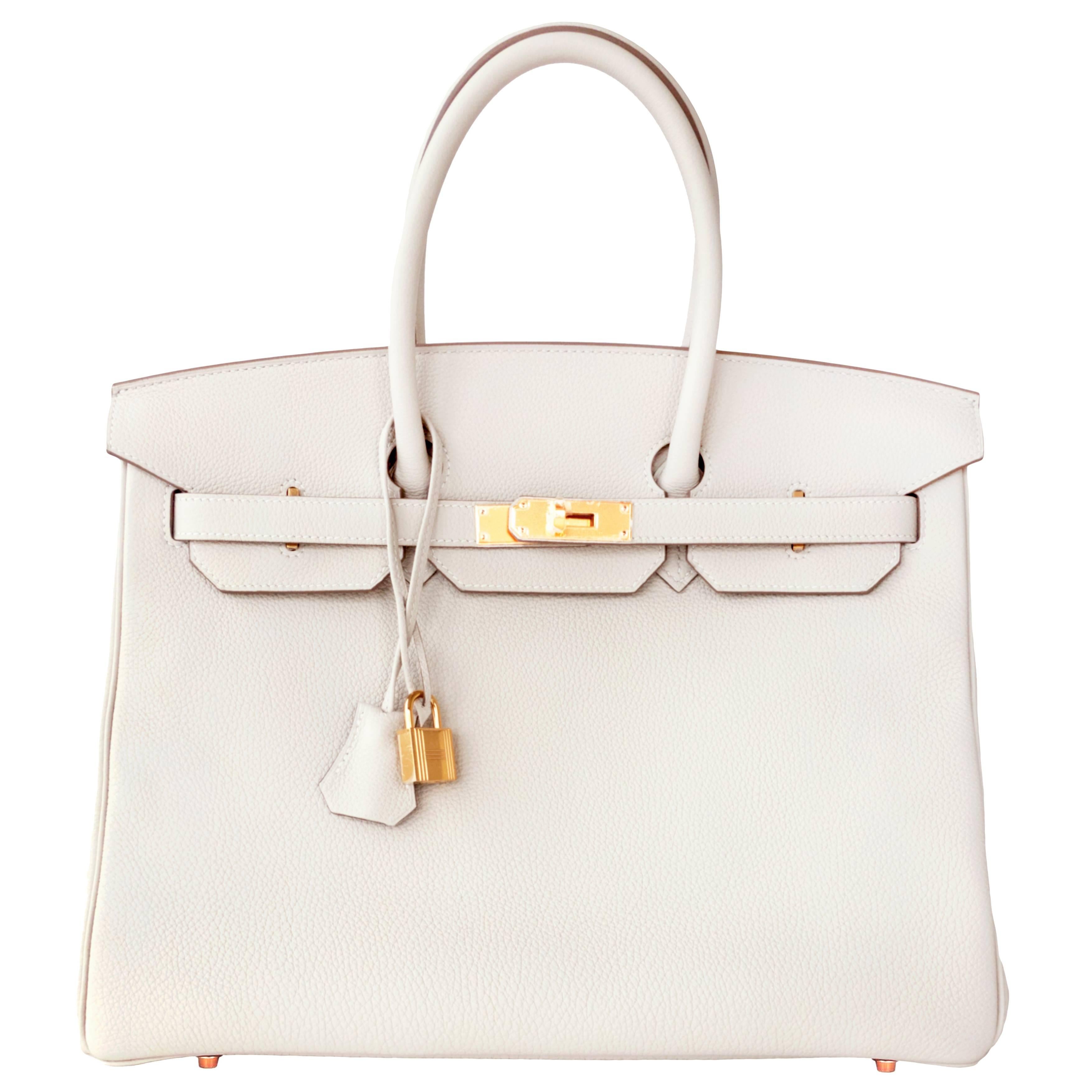 Celeb Fave Hermes Craie 35cm Togo Birkin Gold GHW Chalk Off White Bag