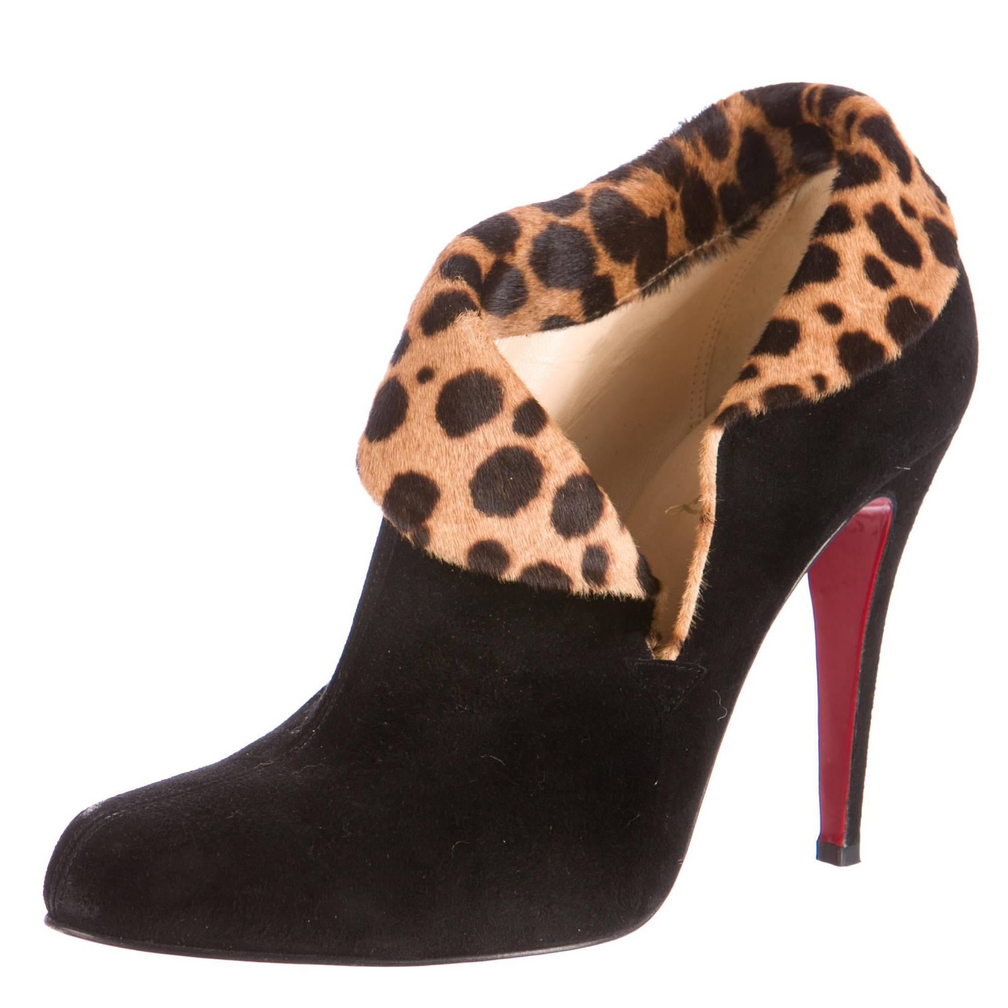 Christian Louboutin Leopard and Suede Ankle Booties For Sale