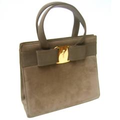 Salvatore Ferragamo Italy Mocha Brown Suede Handbag c 1990 5