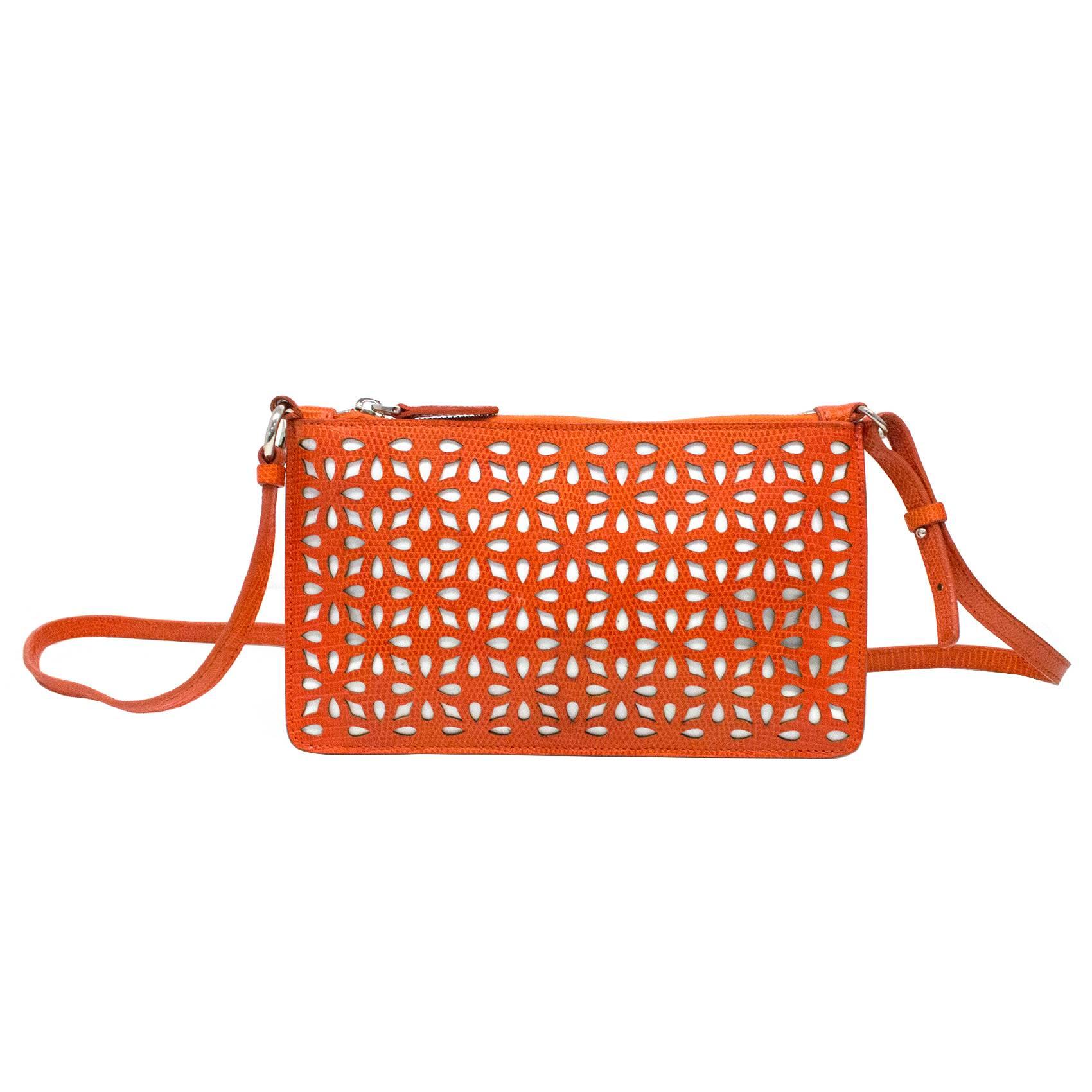 Alaia Orange Laser Cut Shoulder Bag For Sale