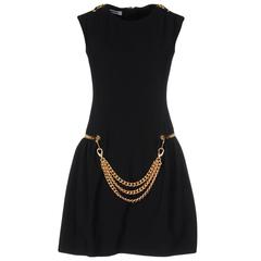 Moschino NEW Little Black Gold Chain Link Sleeveless Day Night Skater Dress