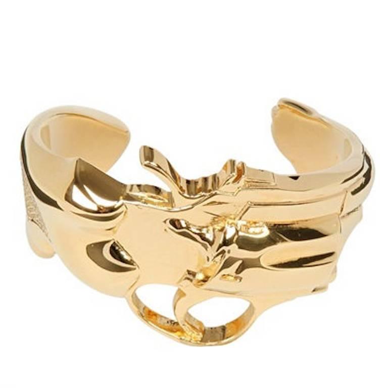Saint Laurent NEW & SOLD OUT Pistol Brass Gold Tone Cuff Bracelet in Box