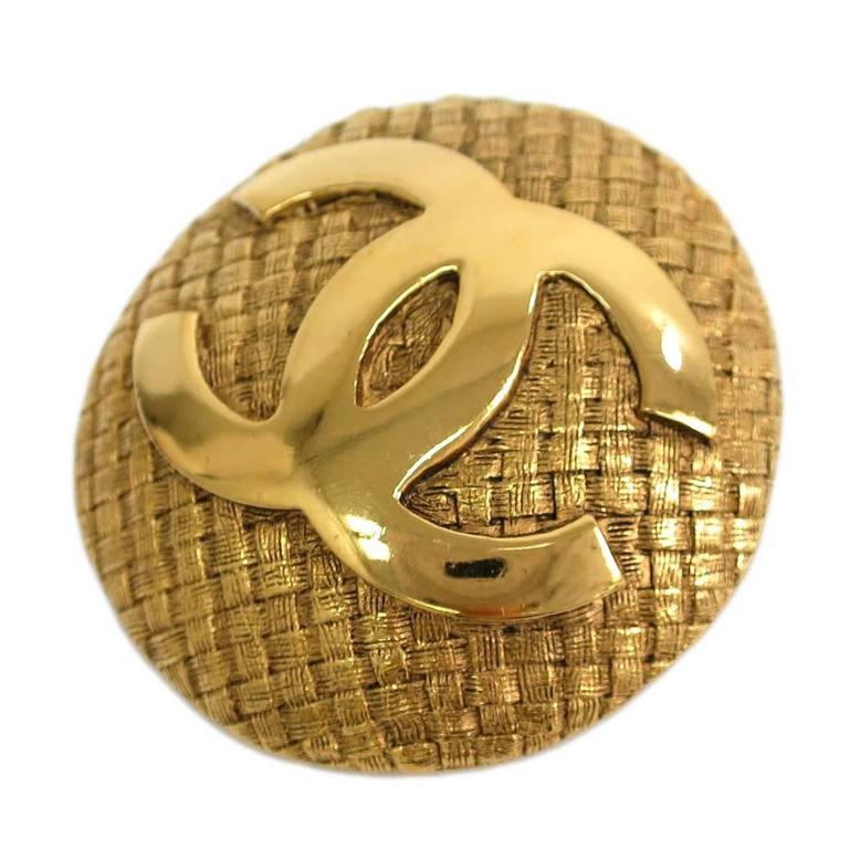 Chanel Vintage Gold CC Charm Textured Dome Pin Brooch at 1stDibs