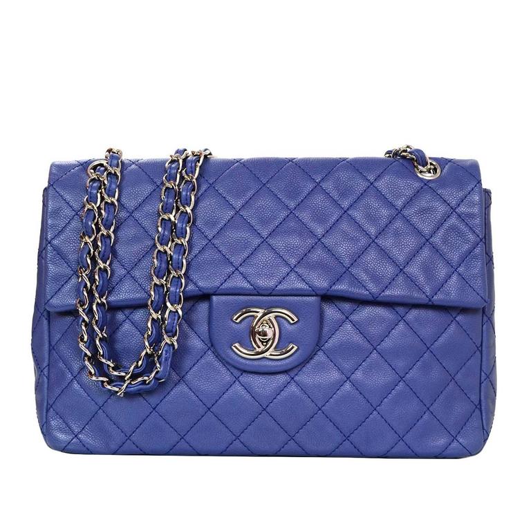 Chanel Blue Soft Caviar Leather Quilted Maxi Classic Bag For Sale at ...
