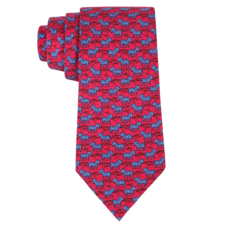 HERMES Red Blue Dots Silk Pocket Square