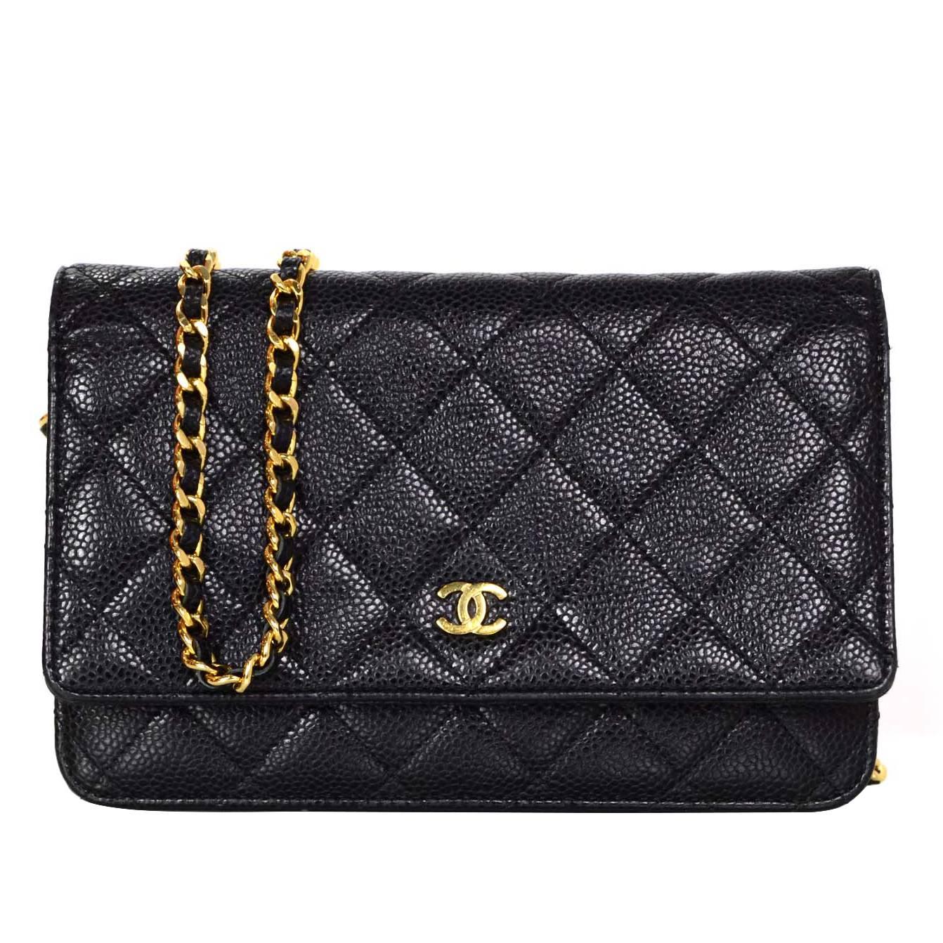 Chanel Black Caviar Leather WOC Wallet On Chain Crossbody Bag GHW