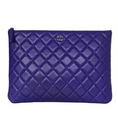 Chanel Purple Lambskin Leather Quilted Medium O Case Clutch