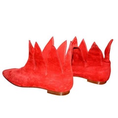 Super Rare Retro Early Manolo Blahnik 1990s Red Flame Booties Brand New 37 / 7