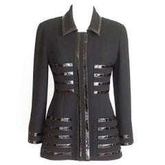 Chanel Jacket Black Patent Leather Trim Retro 40 / 6  
