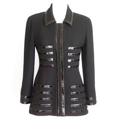 CHANEL Jacket Black Patent Leather Trim Vintage 40 / 6 4