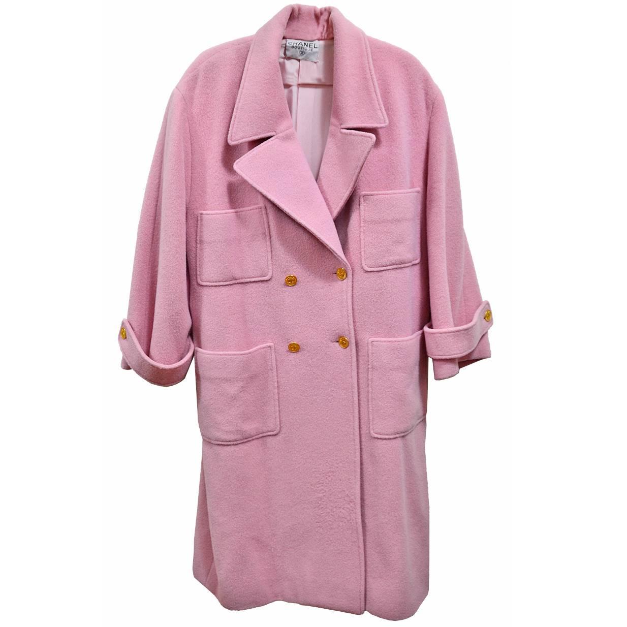 Gorgeous Pink Chanel Full Length Wool & Cashmere Coat For Sale