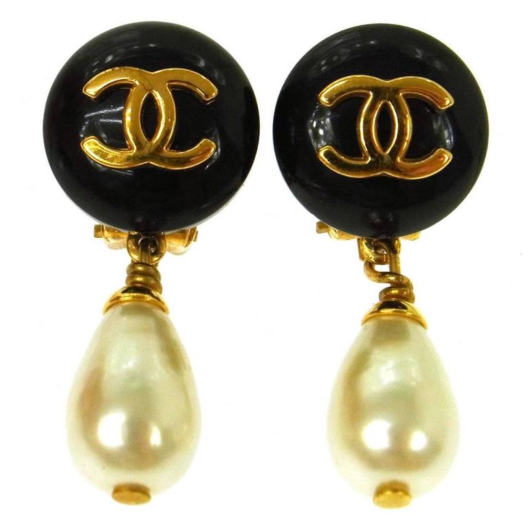Chanel Black and Gold Pearls Earrings
