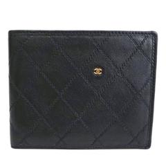 Chanel Schwarzes Leder Gold Hardware Herren Geldbörse