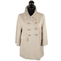 CHLOE Ivory QUILTED Leather DOUBLE BREASTED COAT Jacket SIZE 40 10