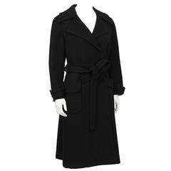 1970's Tiktiner Black Double Faced Wool Trench Coat