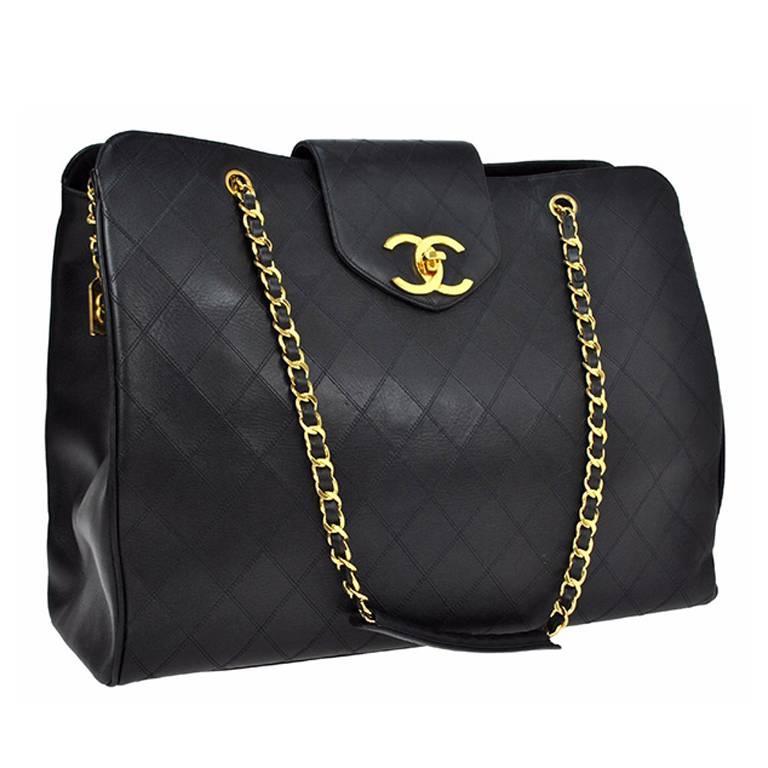 Chanel Supermodel Black Lambskin Maxi Weekender Luggage Handbag