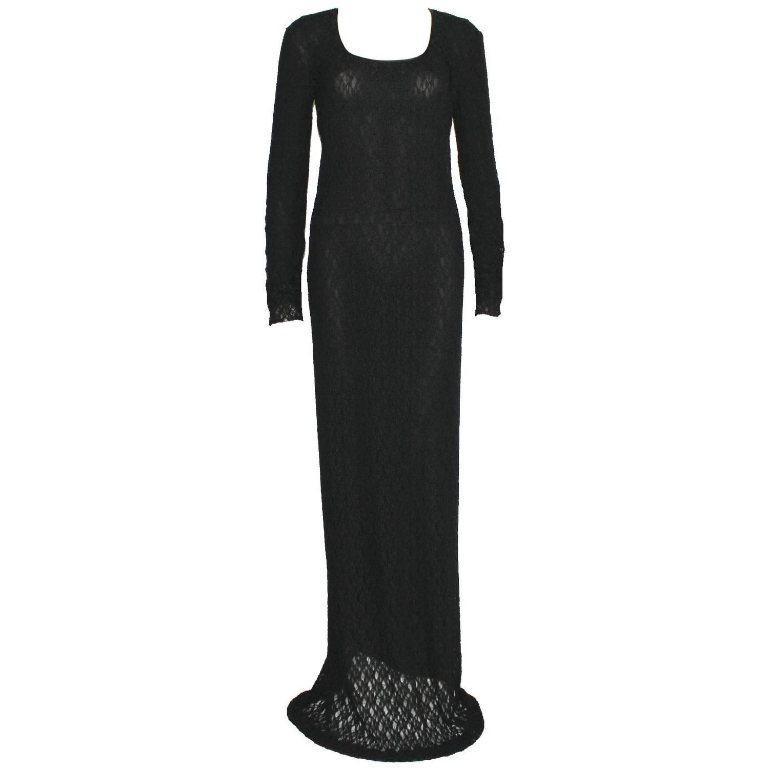 Vintage 1990s Dolce and Gabbana Black 3D Crochet Knit Evening Gown ...