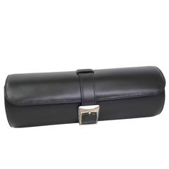 Cartier Black Leather Silver Hardware Travel Watch Storage Case Roll Bag